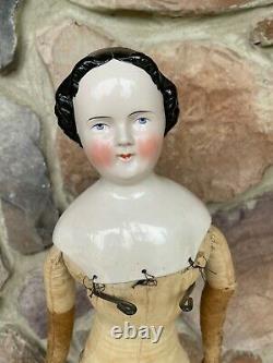 Grand Antique 1860 Kestner Porcelaine Chine Tête Sur Le Corps D'origine & Vêtements