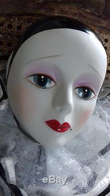 Grand Vintage Silvestri Art Deco Pierrot Clown Porcelaine Poupée 41 Années 80