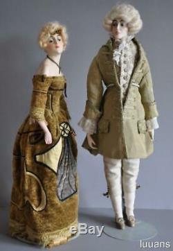 Grande Rare Vintage Couple De Porcelaine De Cire Rokoko Boudoir Figurine Figure Demi Poupée