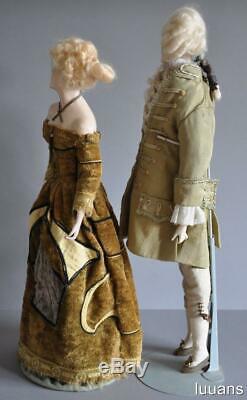 Grande Rare Vintage Couple De Porcelaine De Cire Rokoko Boudoir Figurine Figure Demi Poupée
