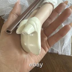 Grande poupée en porcelaine victorienne avec des cheveux roux bouclés, robe en dentelle rose, objet de collection