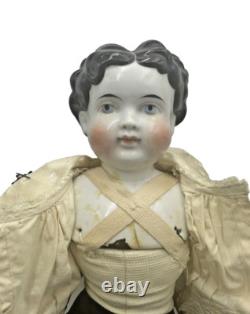 Grande poupée victorienne 22 tête en porcelaine vêtements chapeau avec support fin du milieu à la fin des années 1800 beau