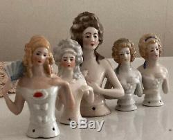 Half Doll Collection Lot (5) Pelote, Allemagne, 1 Bras Ailleurs, Porcelaine Antique