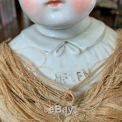 Helen Pet Nom Blonde Allemande Glazed Porcelain Chine Head Doll Par Hertwig 24