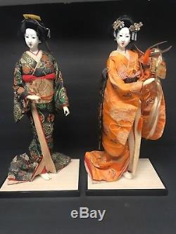 Japonaise (deux) Geisha Doll Statue Porcelaine Vintage