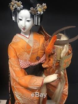 Japonaise (deux) Geisha Doll Statue Porcelaine Vintage