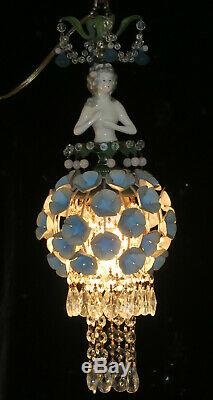 Lady Doll French Hortensia Robe Abat-jour Lampe Swag Vintage Porcelaine Laiton Cristal