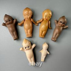Lot (6) Vtg MINIATURE Poupée KEWPIE en Porcelaine Bisque Celluloïd BRUNE Teeny TINY
