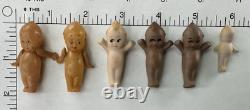 Lot (6) Vtg MINIATURE Poupée KEWPIE en Porcelaine Bisque Celluloïd BRUNE Teeny TINY