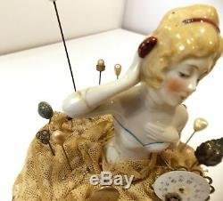 Lot De 10 + Antique & Vintage, Plus Allemand Porcelaine Épingles À Chapeau Demi Doll Pincushion