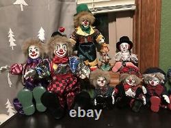 Lot De Poupées Clown Vintage Différentes Tailles Collectionnables Bonnet En Porcelaine