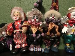 Lot De Poupées Clown Vintage Différentes Tailles Collectionnables Bonnet En Porcelaine