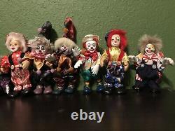 Lot De Poupées Clown Vintage Différentes Tailles Collectionnables Bonnet En Porcelaine