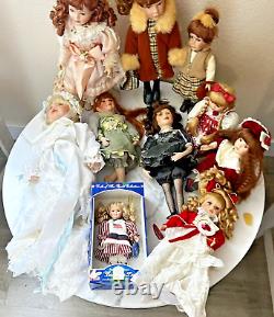 Lot de 10 poupées vintage en porcelaine mixte de 14'', 18'' et 9'' - Galeries en porcelaine et autres.