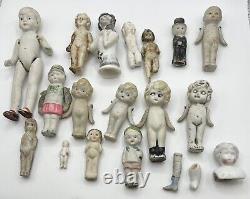 Lot de 16 poupées en porcelaine Frozen Charlotte VTG avec quelques pièces supplémentaires - Allemagne Japon