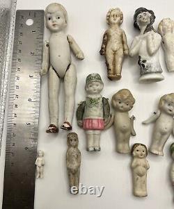 Lot de 16 poupées en porcelaine Frozen Charlotte VTG avec quelques pièces supplémentaires - Allemagne Japon