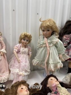 Lot de 17 poupées vintage en porcelaine, filles et mariées de style victorien + poupée Zapf Creation 18