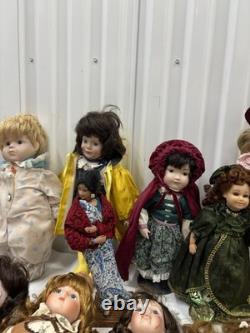 Lot de 17 poupées vintage en porcelaine, filles et mariées de style victorien + poupée Zapf Creation 18