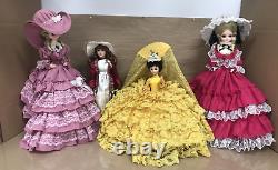 Lot de 4 poupées vintage des années 1980 de style victorien Southern Belle en porcelaine et tissu.