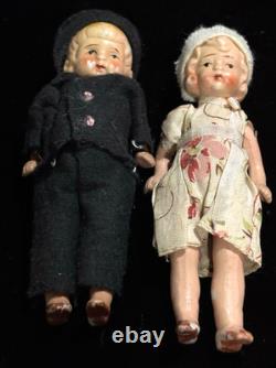 Lot de 6 poupées miniatures anciennes en biscuit/porcelaine