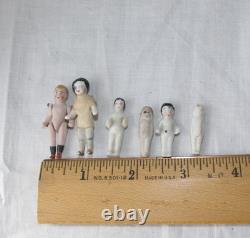 Lot de 6 poupées miniatures anciennes en biscuit, sans marque, allemandes / époque victorienne