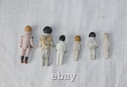 Lot de 6 poupées miniatures anciennes en biscuit, sans marque, allemandes / époque victorienne