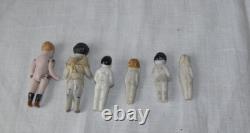 Lot de 6 poupées miniatures anciennes en biscuit, sans marque, allemandes / époque victorienne