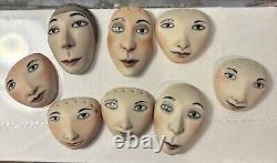 Lot de 8 visages de poupées en porcelaine peints vintage de 2000 par Shannon Mayfield, 1-1 1/2