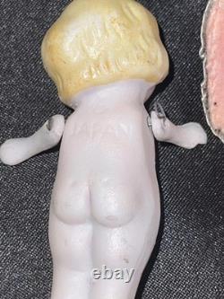 Lot de poupées japonaises anciennes en biscuit, coffret de poupées bébé, malle en osier de présentation
