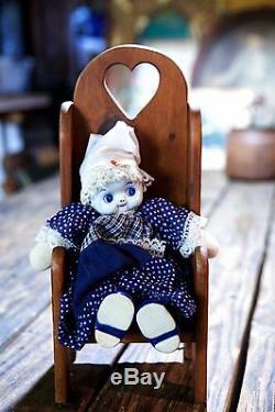 Main Rare Vintage Peint Porcelaine Kewpie Doll Delft Blue & White