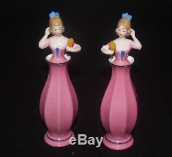 Paire Vintage Art Deco Porcelaine Demi-poupée Figural Bouteille De Parfum Bavière
