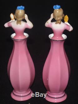 Paire Vintage Art Deco Porcelaine Demi-poupée Figural Bouteille De Parfum Bavière