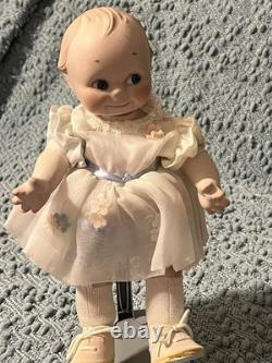 Paire de poupées en porcelaine Vintage 15 avec corps en cuir et yeux Googly