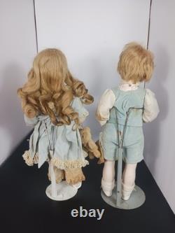 Paire de poupées vintage en porcelaine de 1978 par Jerri McCloud, garçon et fille, ensemble RARE