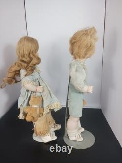 Paire de poupées vintage en porcelaine de 1978 par Jerri McCloud, garçon et fille, ensemble RARE