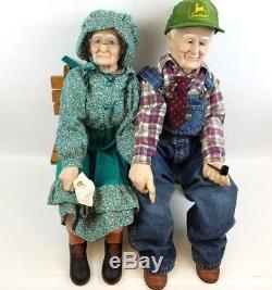 Papy Grandma Porcelain Dolls Oshkosh Salopette John Deere Chapeau Vintage Rare