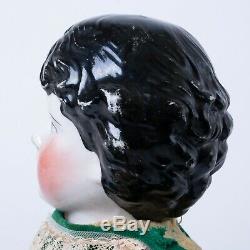 Porcelaine Allemande Antique Head Doll Tissu Body Cuir Mains Pieds 20 Robe Verte