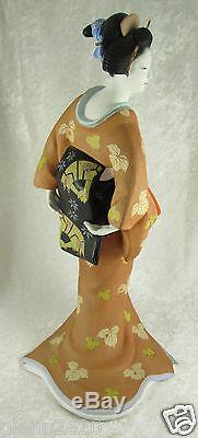 Porcelaine Japonaise Hakata Mimasu Geisha Poupée Kimono Feuilles 13x7x7 Pouces Vintage