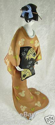 Porcelaine Japonaise Hakata Mimasu Geisha Poupée Kimono Feuilles 13x7x7 Pouces Vintage