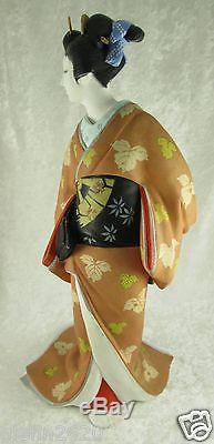 Porcelaine Japonaise Hakata Mimasu Geisha Poupée Kimono Feuilles 13x7x7 Pouces Vintage