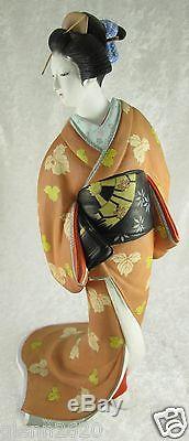 Porcelaine Japonaise Hakata Mimasu Geisha Poupée Kimono Feuilles 13x7x7 Pouces Vintage