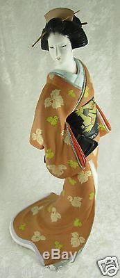 Porcelaine Japonaise Hakata Mimasu Geisha Poupée Kimono Feuilles 13x7x7 Pouces Vintage