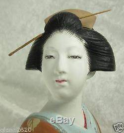 Porcelaine Japonaise Hakata Mimasu Geisha Poupée Kimono Feuilles 13x7x7 Pouces Vintage