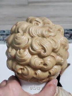 Poupée De Tête De Chine Antique Blonde Cheveux Bouclés Moulage- Belle! Fin Des Années 1800