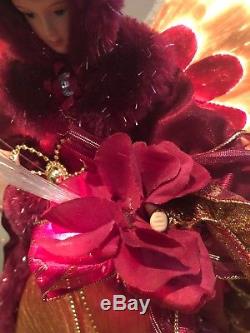 Poupée En Porcelaine Allume Noël Ange Arbre Topper Électrique Rouge Vintage Style