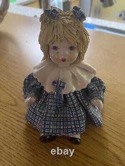 Poupée Fille en Porcelaine Zampiva de Noël avec Cheveux en Spaghetti 7.5 Vintage Antique Cadeau