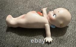 Poupée Kewpie en biscuit signée Rose O'Neill vintage 5 pouces, ailes bleues, porcelaine antique