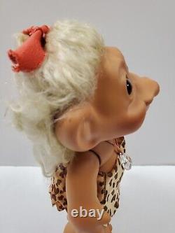 Poupée Troll en porcelaine vintage Danbury Mint - Sheena, la fille des cavernes à l'imprimé léopard.