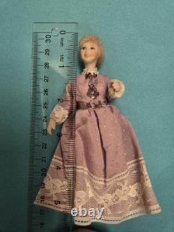 Poupée Victorienne en Porcelaine Artisanale Miniature de Maison de Poupées Vintage OOAK
