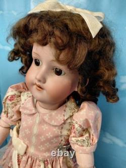 Poupée à tête en biscuit Armand Marseille n°18, bambin potelé, adorable robe